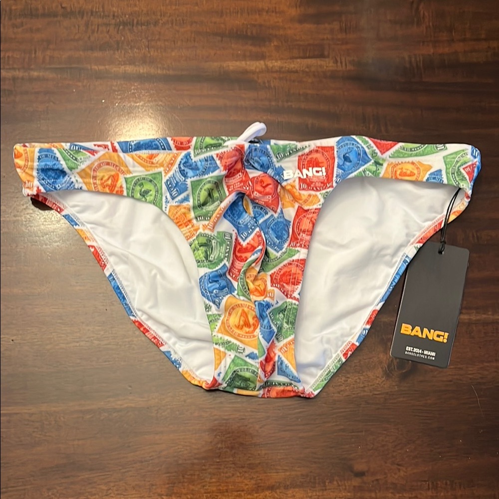 ⭐️🏳️‍🌈 BANG! Colorful Stamp Print Swim Briefs - Picture 2 of 8